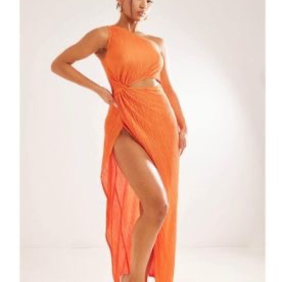 Orange One Shoulder Maxi Slit Dress - Picture 1 of 5